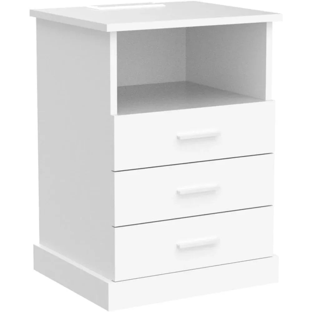 Nightstand With Charging Station LED Lights Drawers