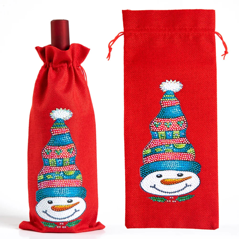 Christmas Diamond Art Wine Gift Bag Drawstring Bottle Cover