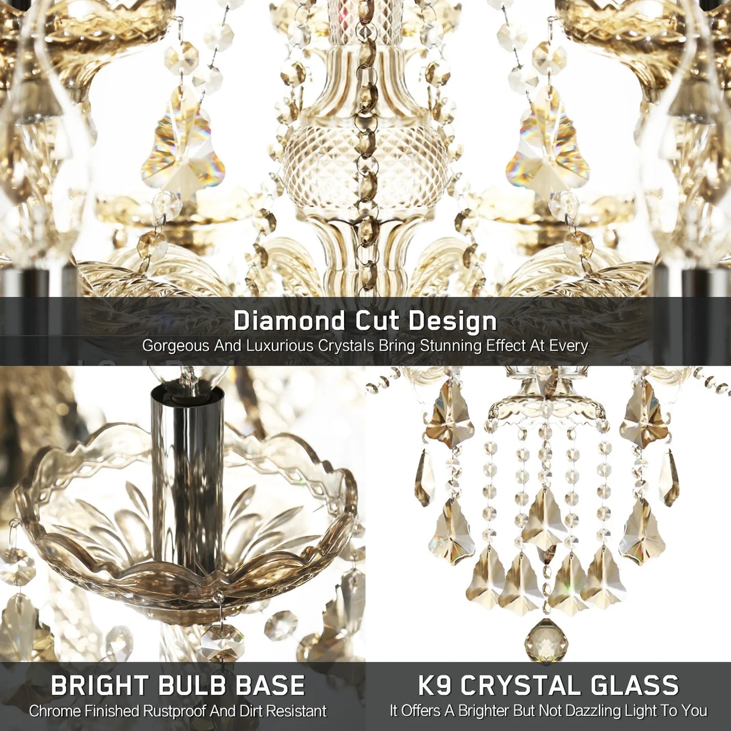 15 Arms Crystal Chandelier Pendant Lighting E14 Modern K9 Glass Fixture for Bedroom Living Room Corridor Hall