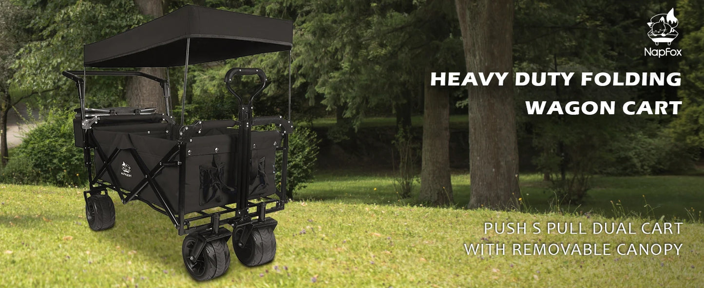 Collapsible Heavy Duty Folding Wagon All Terrain Wheels Canopy And Cooler Bag