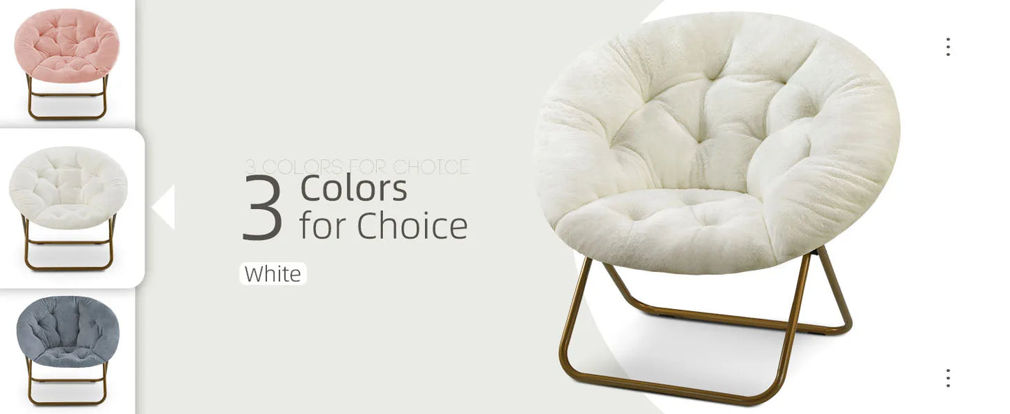 JHK Cozy Saucer Chair Faux Fur Folding Thick Padded Seat Lounge Metal Frame