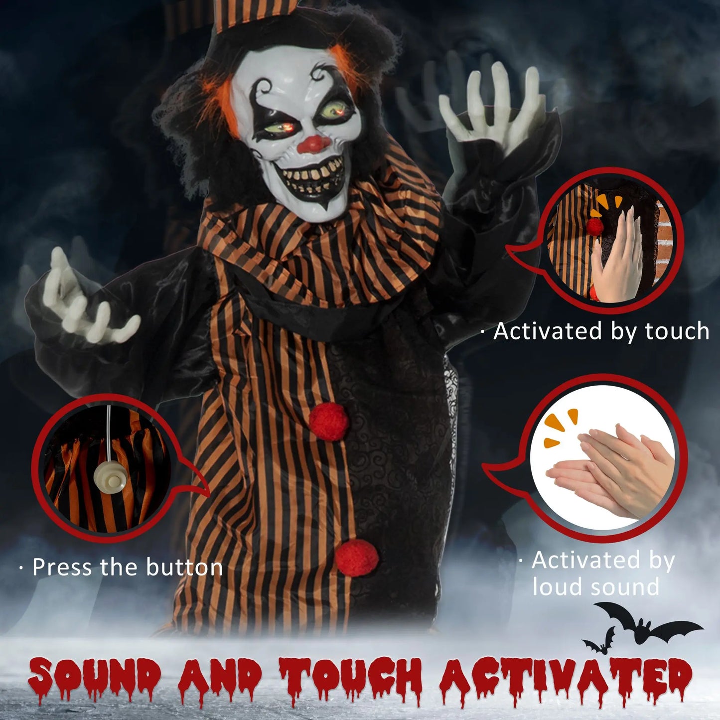 Life Size Clown Animatronic Prop Halloween Light Eyes