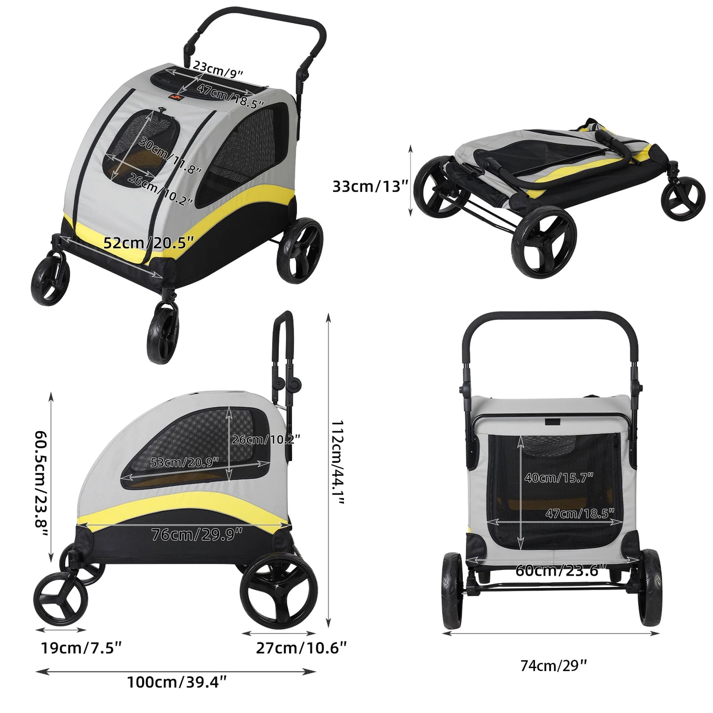 Premium Dog Stroller Pram 4 Wheel Foldable Cart Travel Jogger For Small Medium Large Dogs