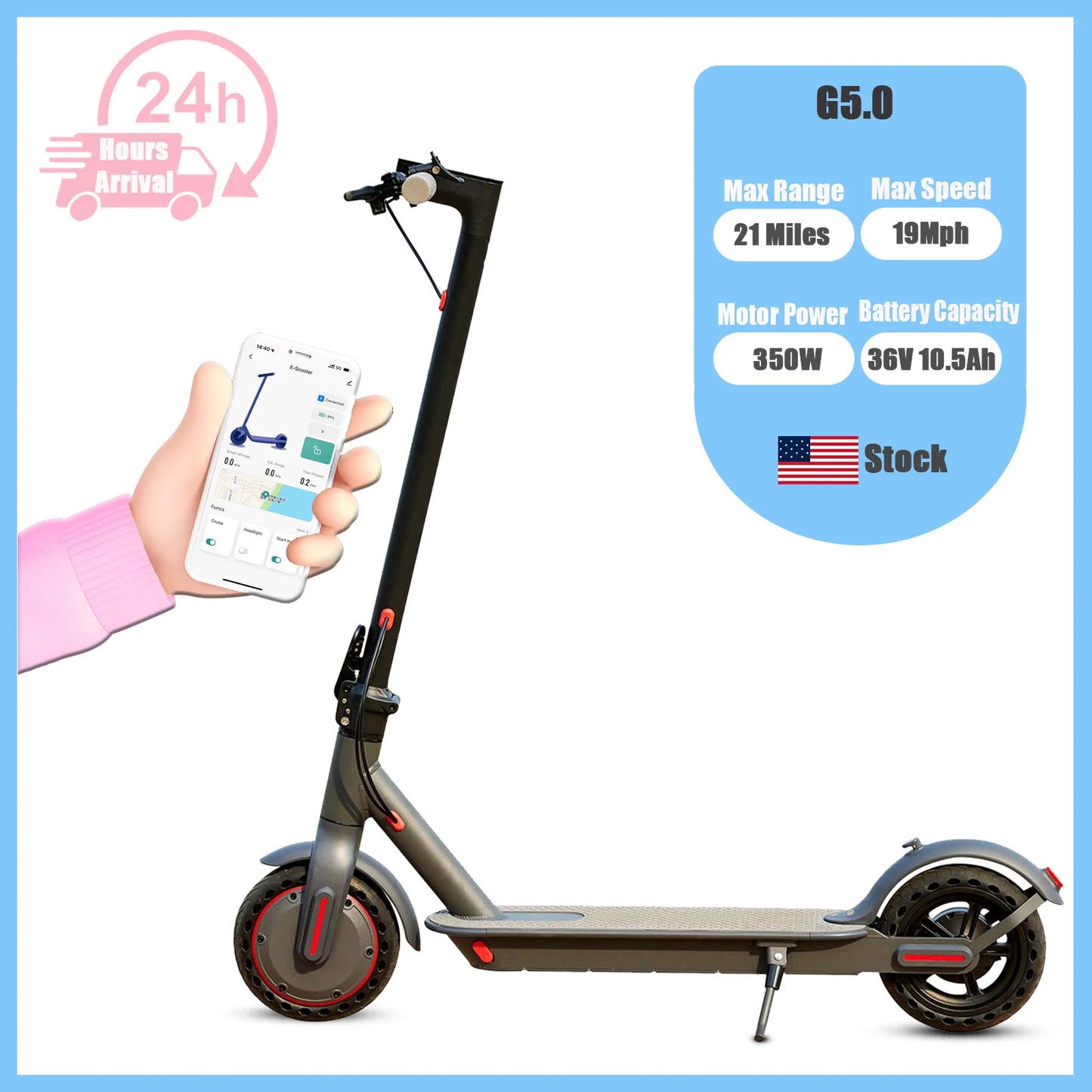 G5 Electric Scooter 36V Foldable 21 Miles 19 Mph Long Range
