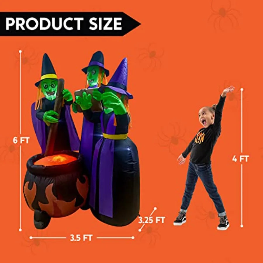 6 Ft Tall Halloween Inflatable Three Witches Cauldron LEDs