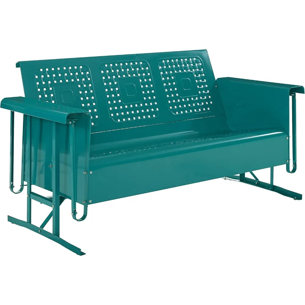 Bates Retro Metal Outdoor Patio Sofa Glider 3-Person Turquoise Gloss