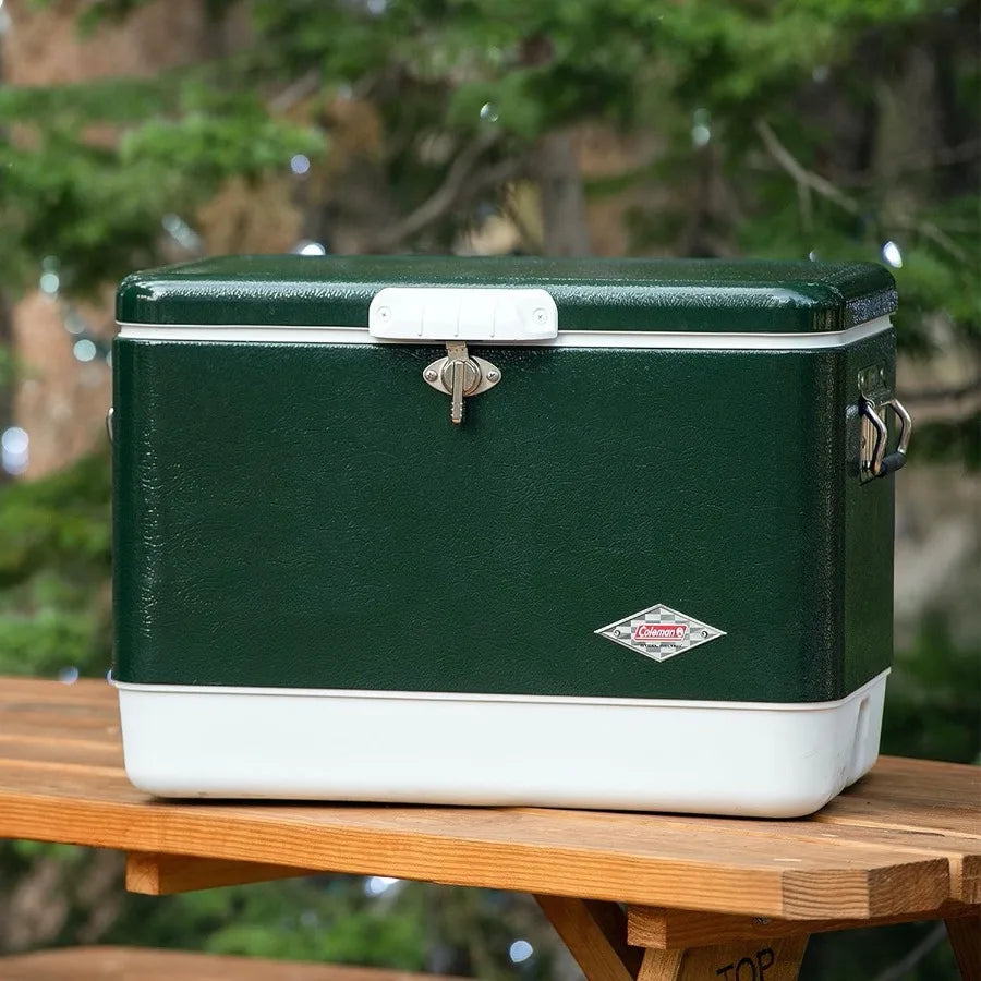 Vintage 54 Quart Steel Belted Cooler With 85 Can Capacity Keeps Ice 4 Days