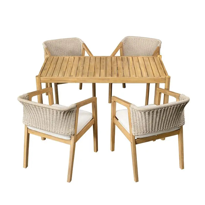 Bamboo Outdoor Dining Set 5 Piece Table And 4 Chairs Teak Beige Finish
