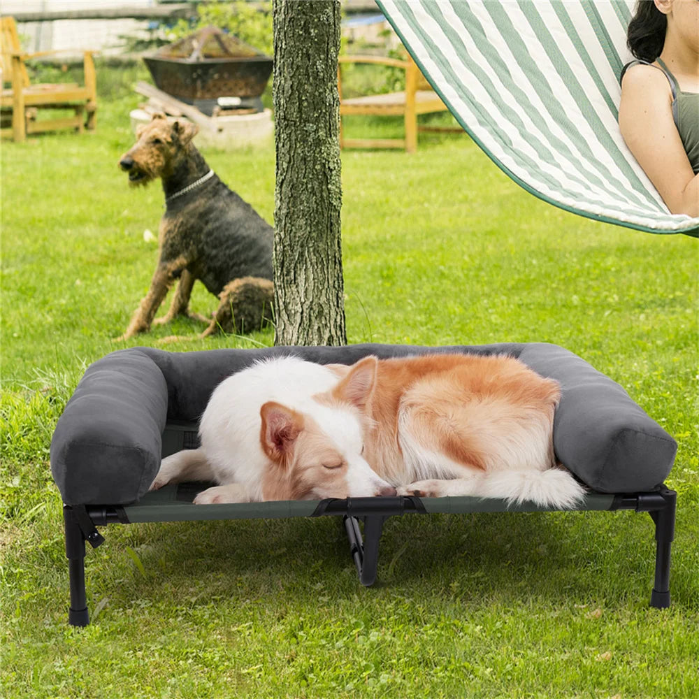 XXL Outdoor Raised Dog Bed With Cooling Breathable Mat And Plush Mat