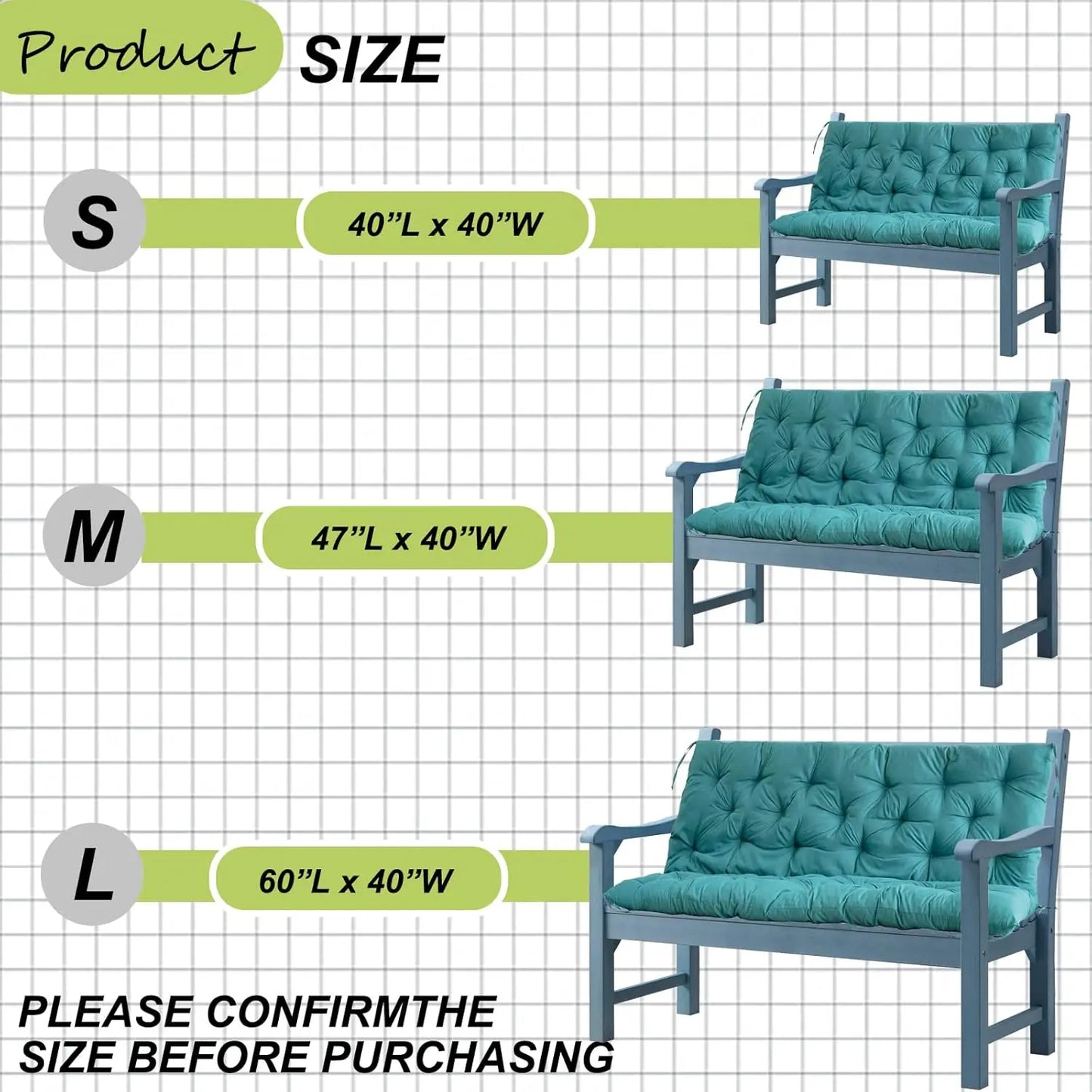 Thick 4 Inch Outdoor Swing Seat Cushion With Backrest And Ties For Patio Porch