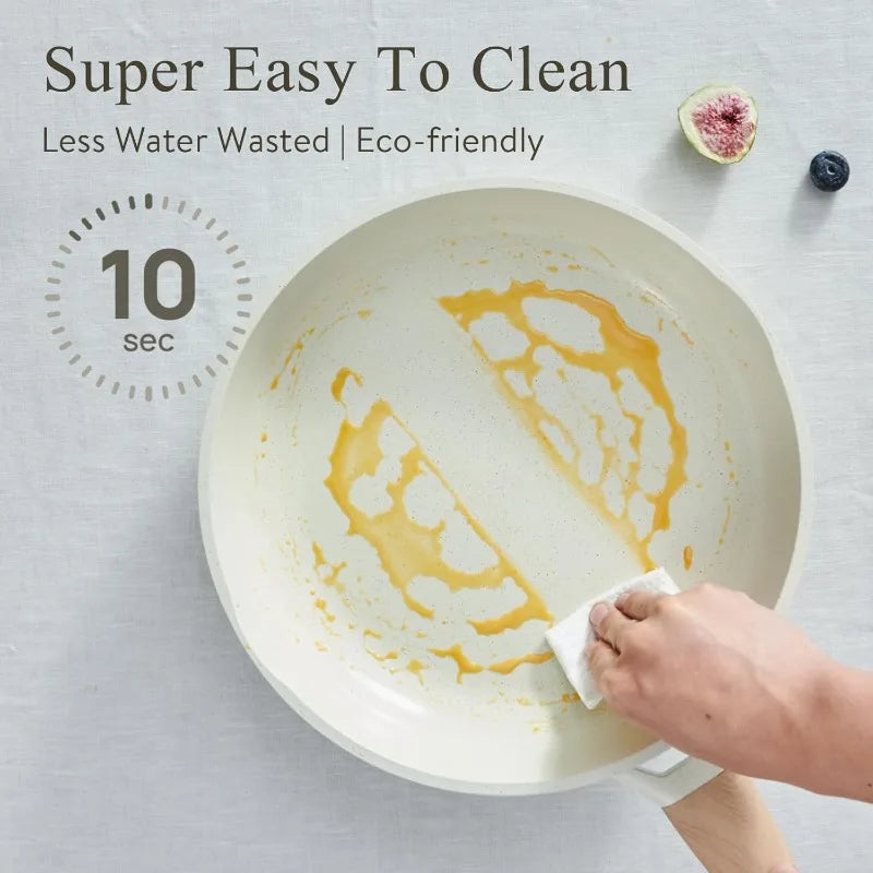 22 Pcs Non Stick Non Toxic Ceramic Cookware Set with Lids Cream White Granite Induction Compatible Pots and Pans