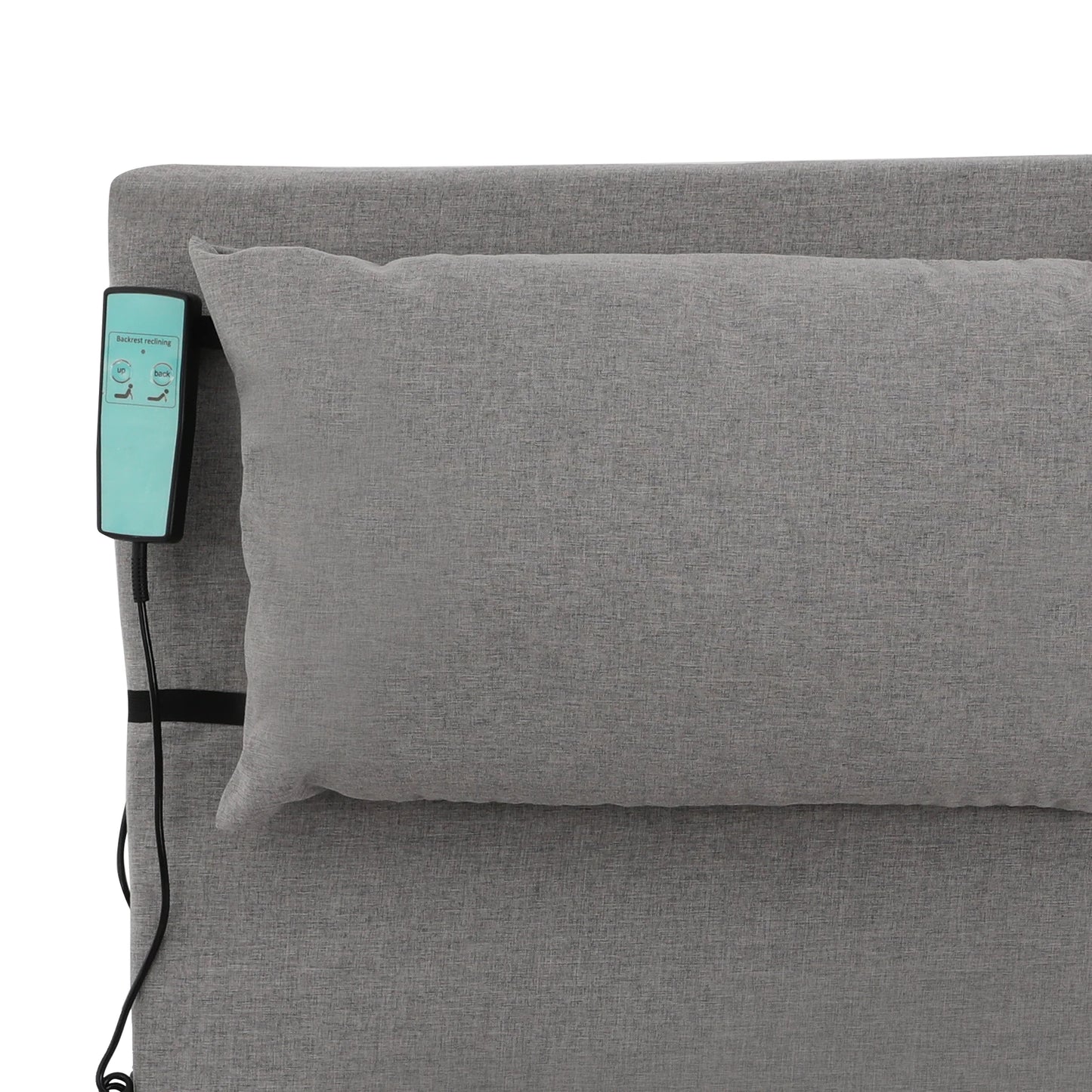 2-80 Degree Electric Lifting Backrest with Short Cushion and Headrest Grey Green Wired Remote Control Bed Backrest for Reading