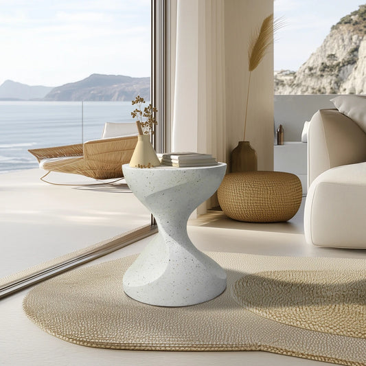Lightweight Concrete End Table Outdoor Patio Graphite White