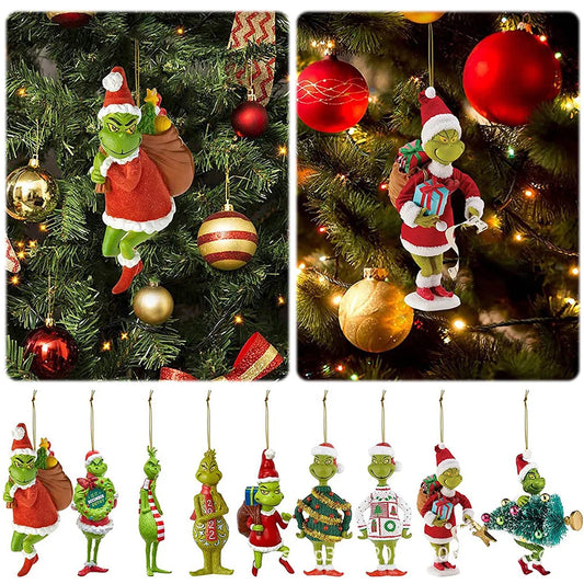 18 Pcs 2D Green Monster Xmas Tree Ornaments Party Decor