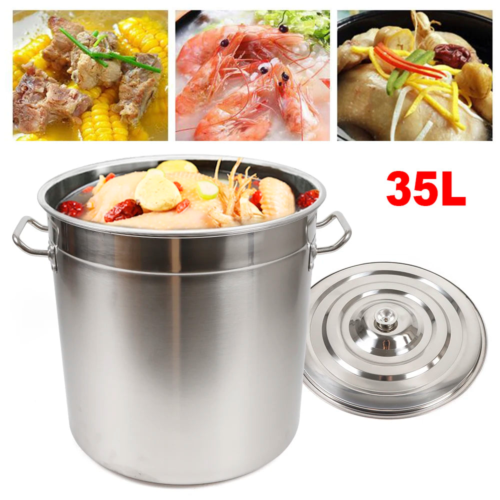 35L Multipurpose Thickened Stainless Steel Cooking Pot Large Capacity Soup Stock Pot with Lid and Handle for Home and Restaurant