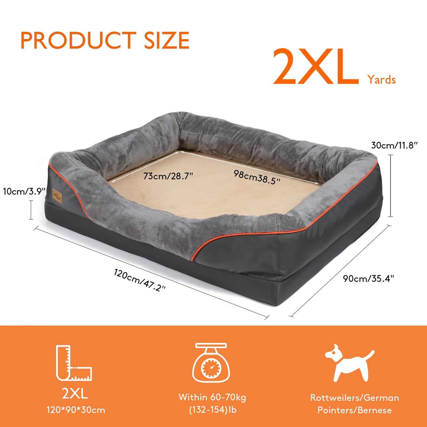 Jumbo Orthopedic Dog Bed Memory Foam Waterproof Bolstered