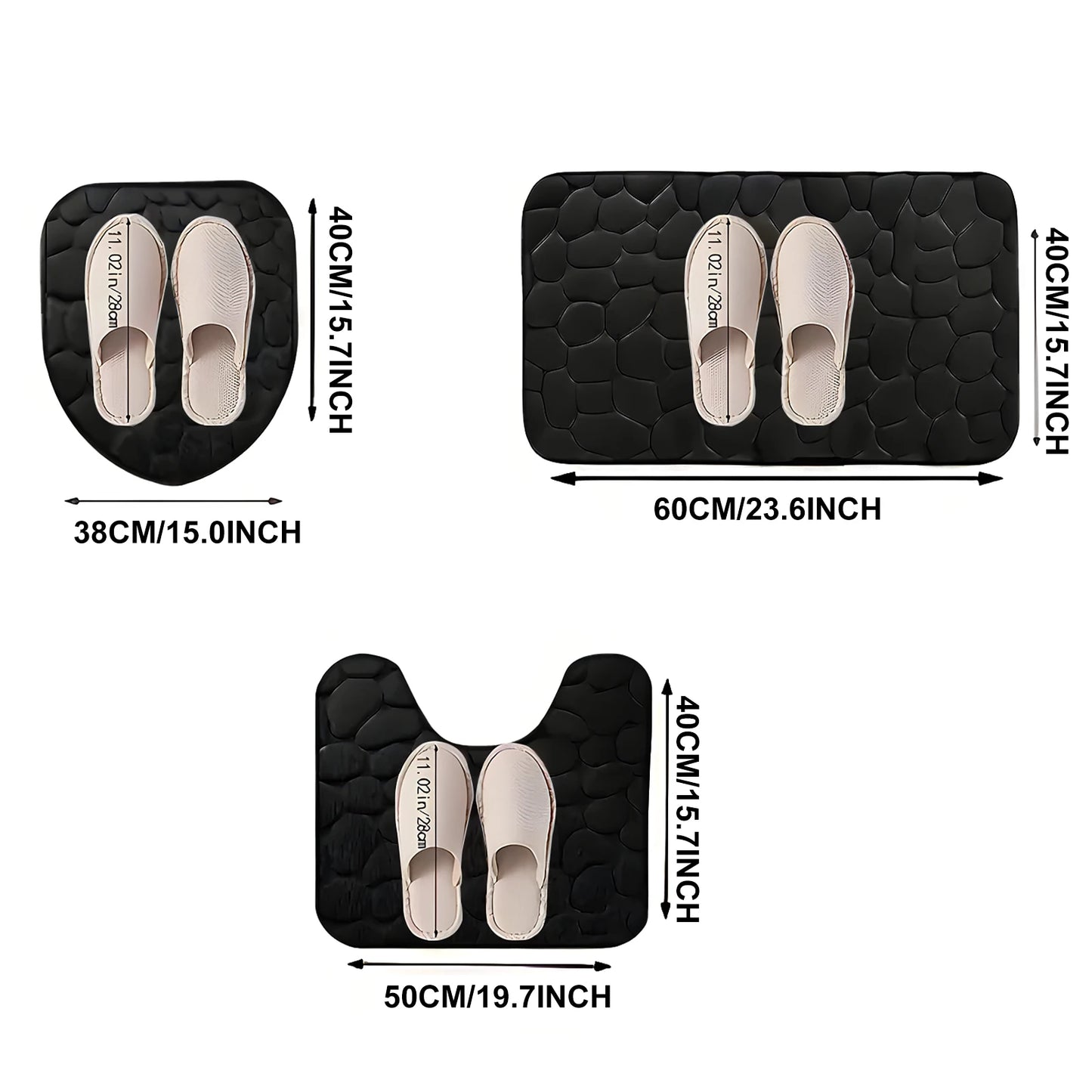 Podofo 3 Piece Non Slip Foam Bath Mats Set Memory Foam Rug