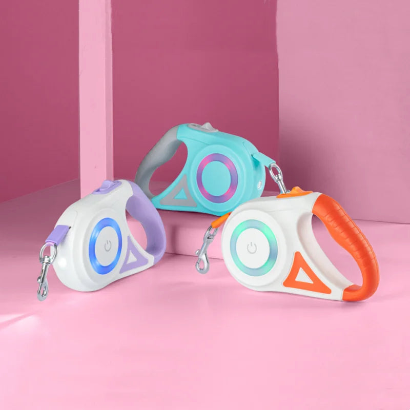 5M Automatic Retractable Dog Leash With LED Flashlight Durable Nylon