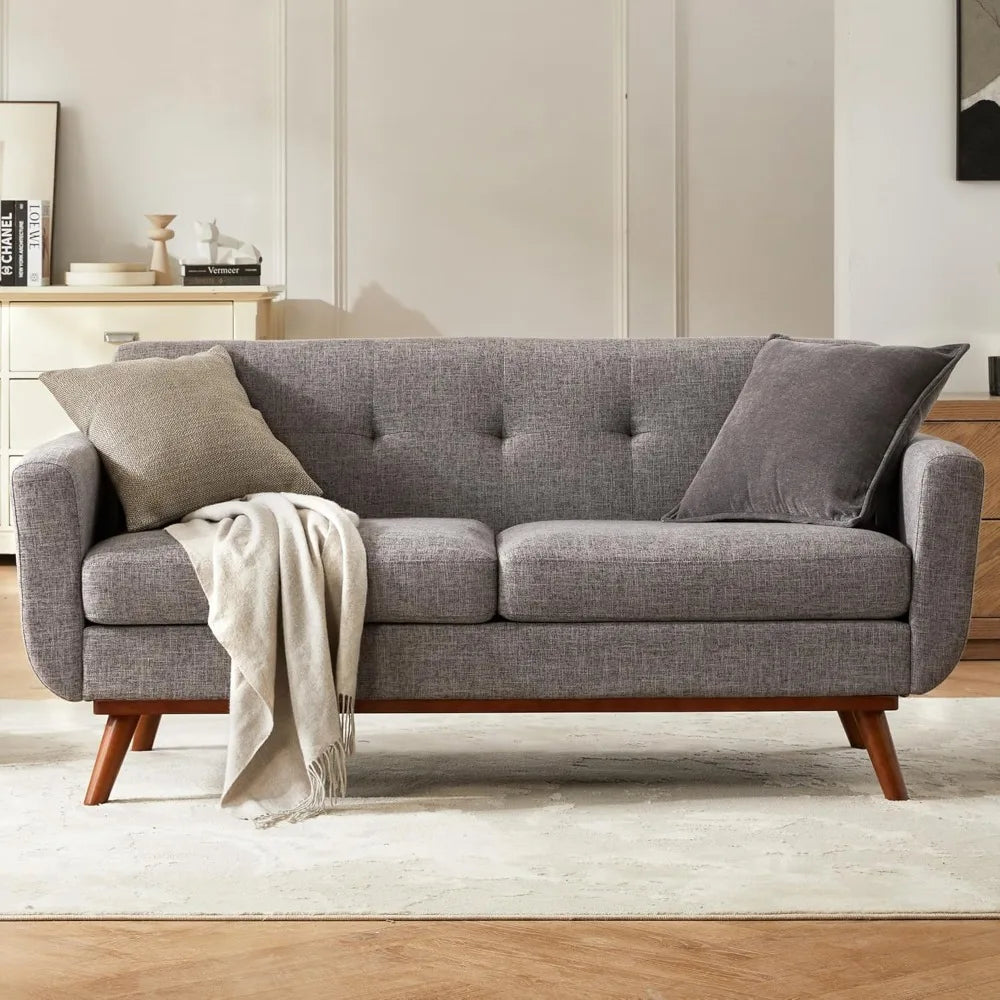 65.2 Inch Wide Loveseat Sofa Mid Century Modern Button Tufted