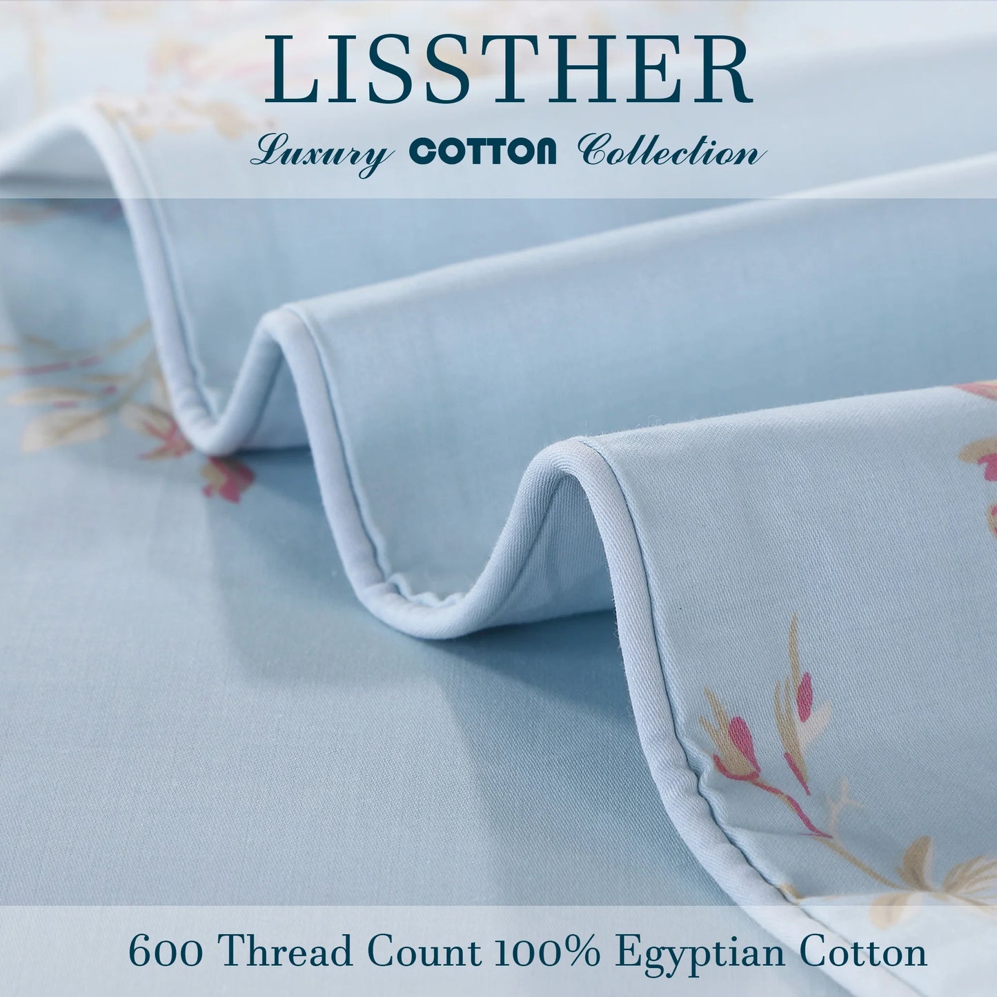 600TC Egyptian Cotton Duvet Cover Set Vintage Blue Tassel