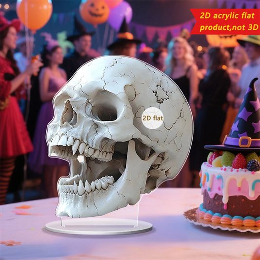 Spooky Halloween Skull Decorations Set of 3 2D Flat Acrylic Skeleton Head Ornaments for Home Holiday Party Tabletop Display