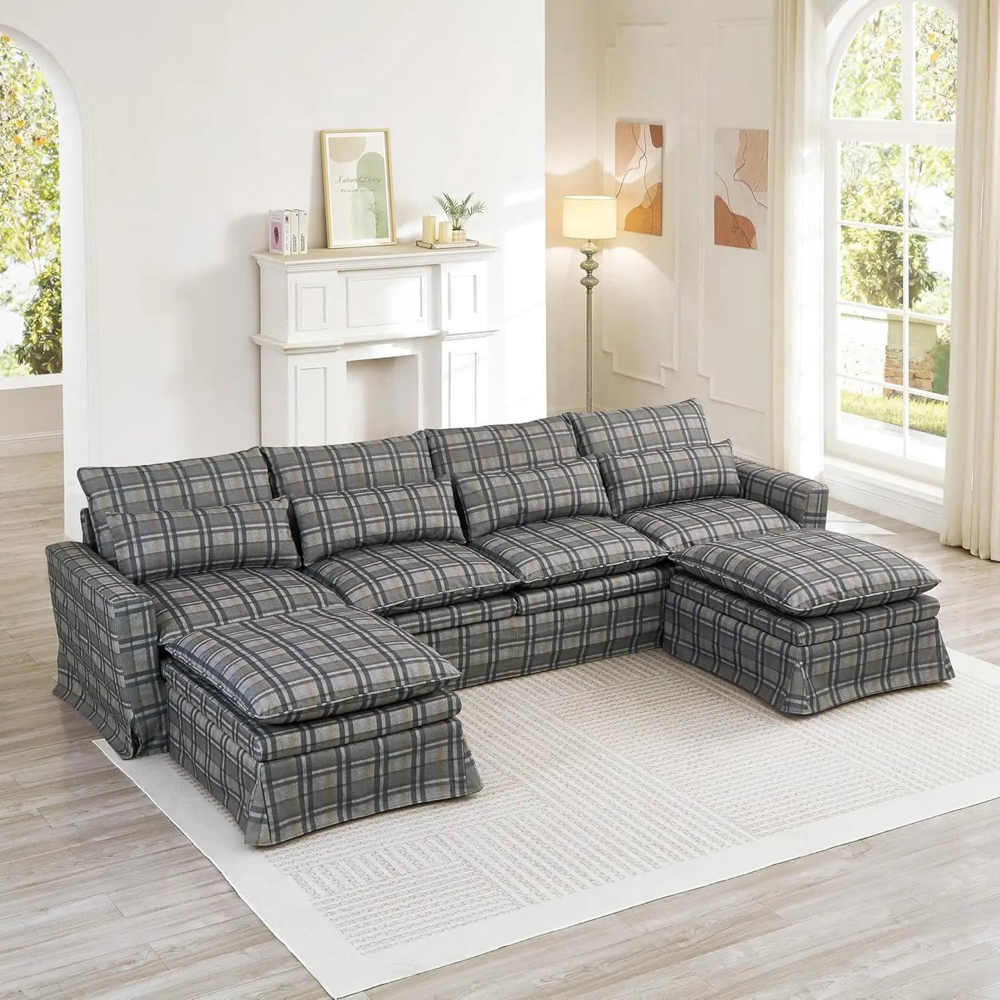122 Inch U Shaped Modular Sectional Sofa With Movable Ottoman And Covers