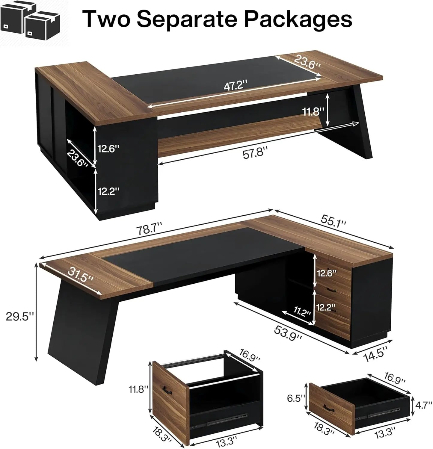 78 Inch L Shaped Desk Modern Executive Desk With Cabinet