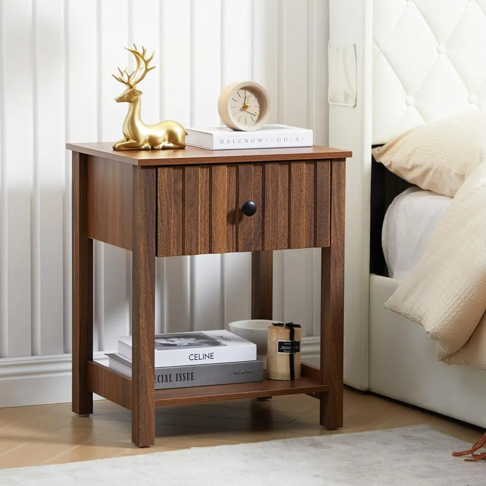 Wood Nightstand With Drawer Mid Century Bedside Table