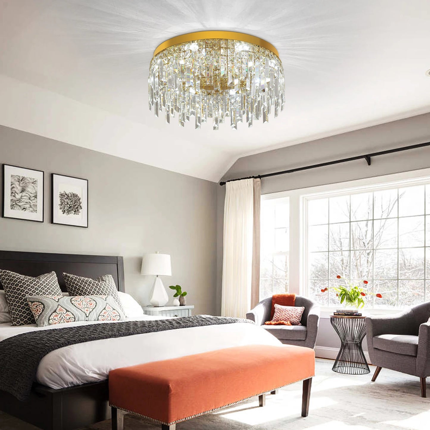 Modern Crystal Luxury Ceiling Lamp LED Chandelier Nordic Home Decor Flush Mount Light Fixture for Dining Living Room Bedroom Hotel