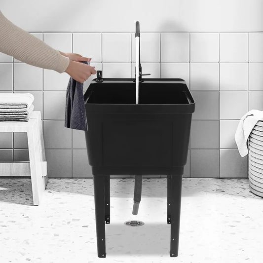 Freestanding Laundry Sink With Faucet Soap Dispenser Black