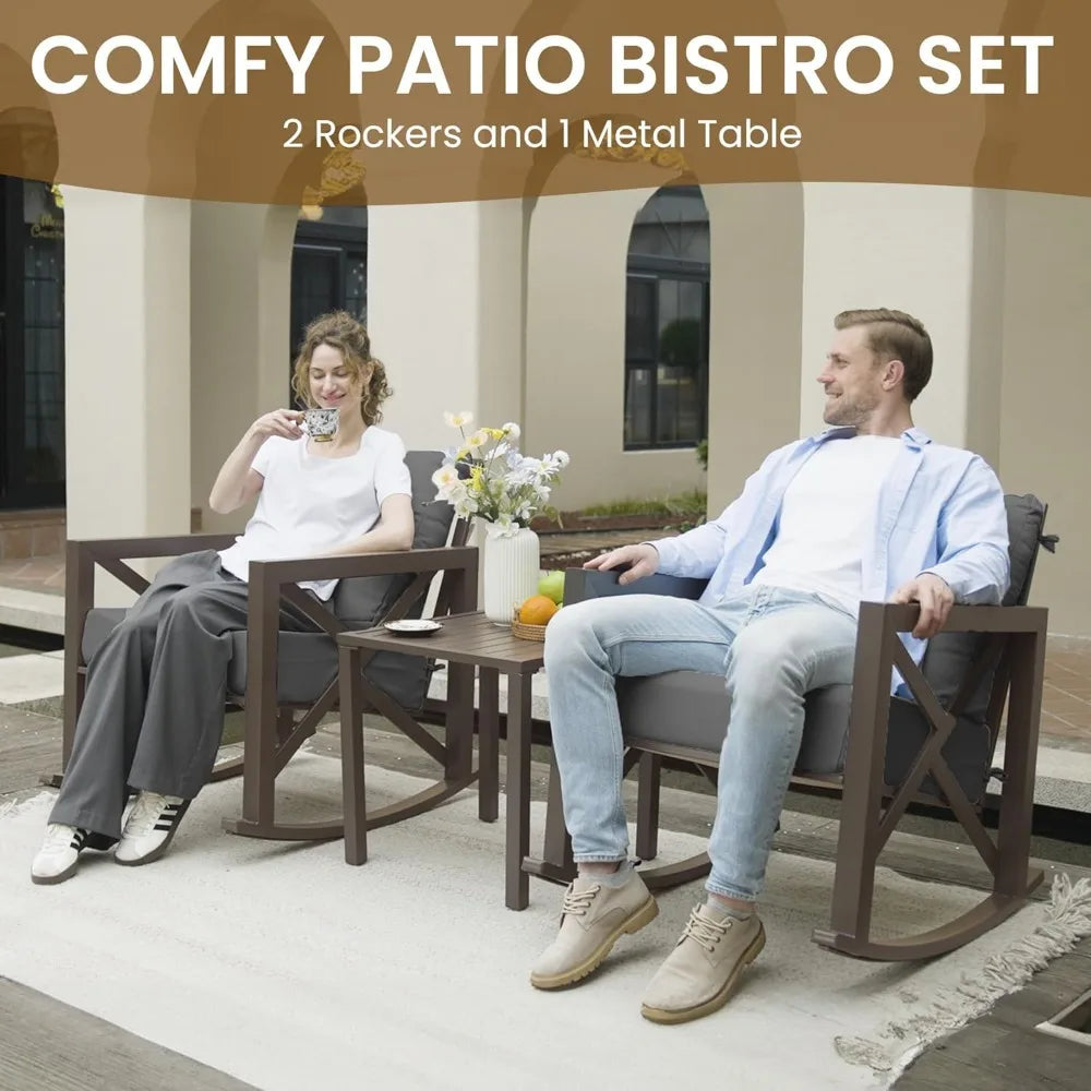 Outdoor Rocking Chair Set With Table 6.5 Inch Cushions