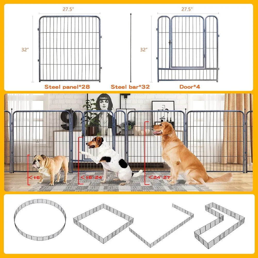 Heavy Duty Folding Dog Playpen Indoor Outdoor Anti Rust Portable With Door Large