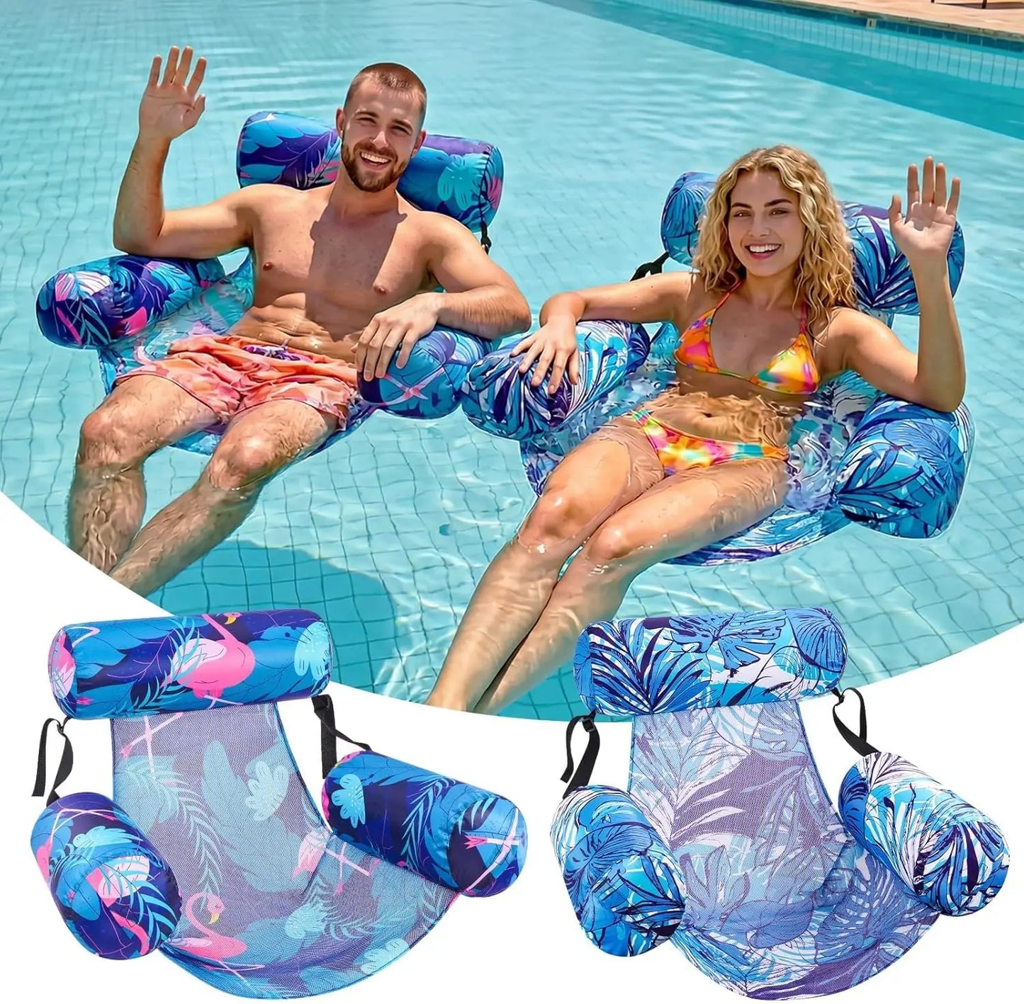 2 Pack Inflatable Pool Float Chairs for Adults With Backrests