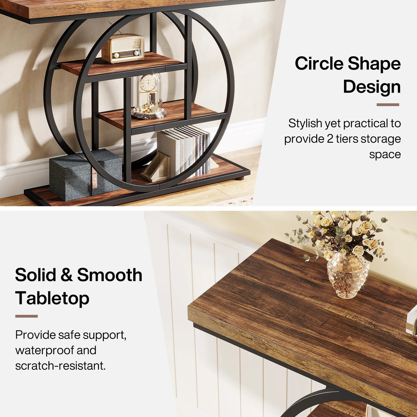 Tribesigns 41.3 Inch Industrial Sofa Table 4 Tier Entryway