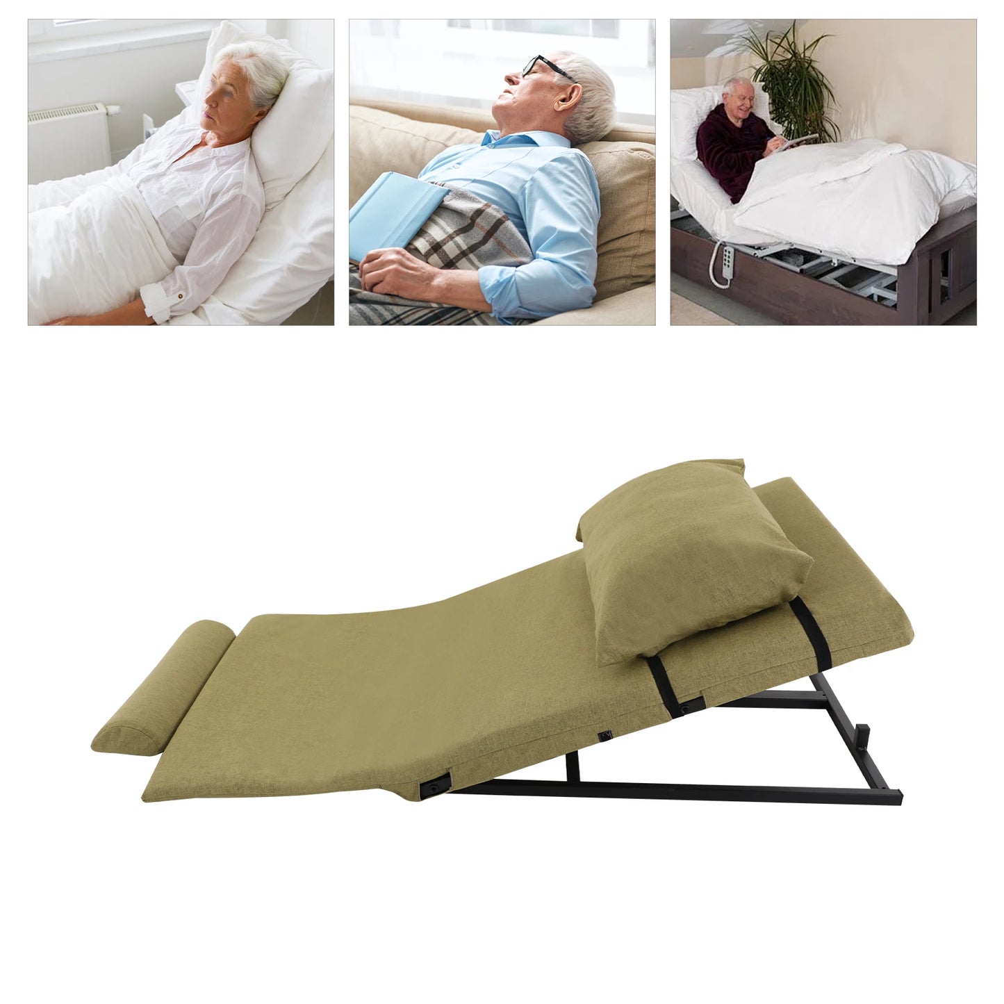 2-80 Degree Electric Lifting Backrest with Short Cushion and Headrest Grey Green Wired Remote Control Bed Backrest for Reading
