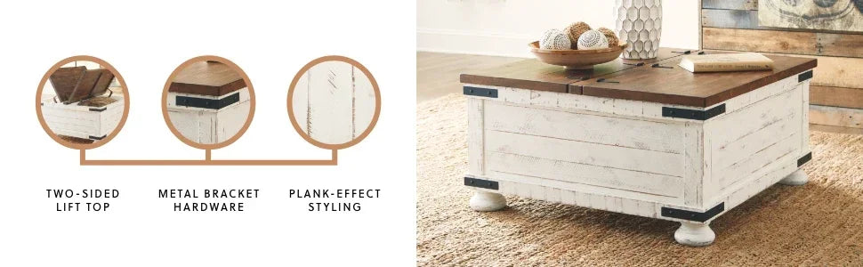 Farmhouse Coffee Table Lift Top Storage Grayish Brown