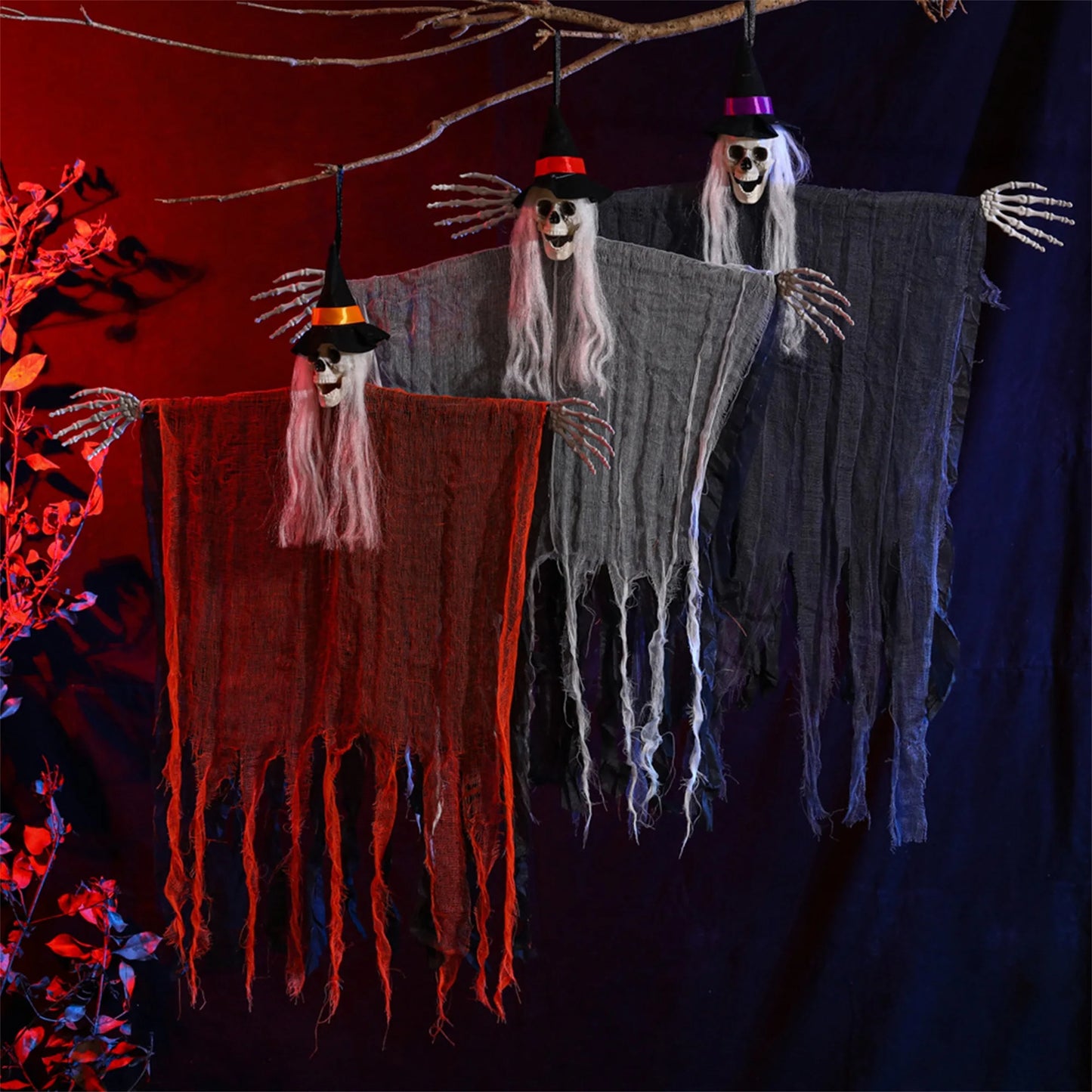 Creepy Halloween Skull Hanging Decorations Spooky Skeleton Ghost Tree Ornaments for Classroom Home and Office
