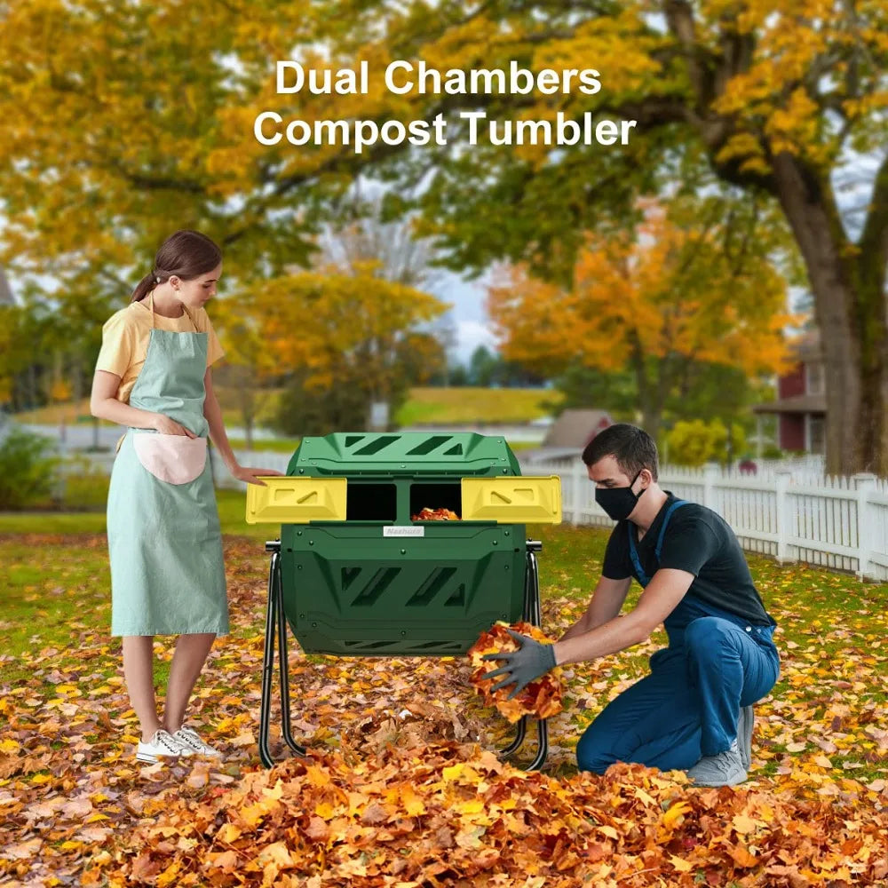 Compost Tumbler Bin Composter Dual Chamber 43 Gallon (Bundled with Gardening Gloves), Customized