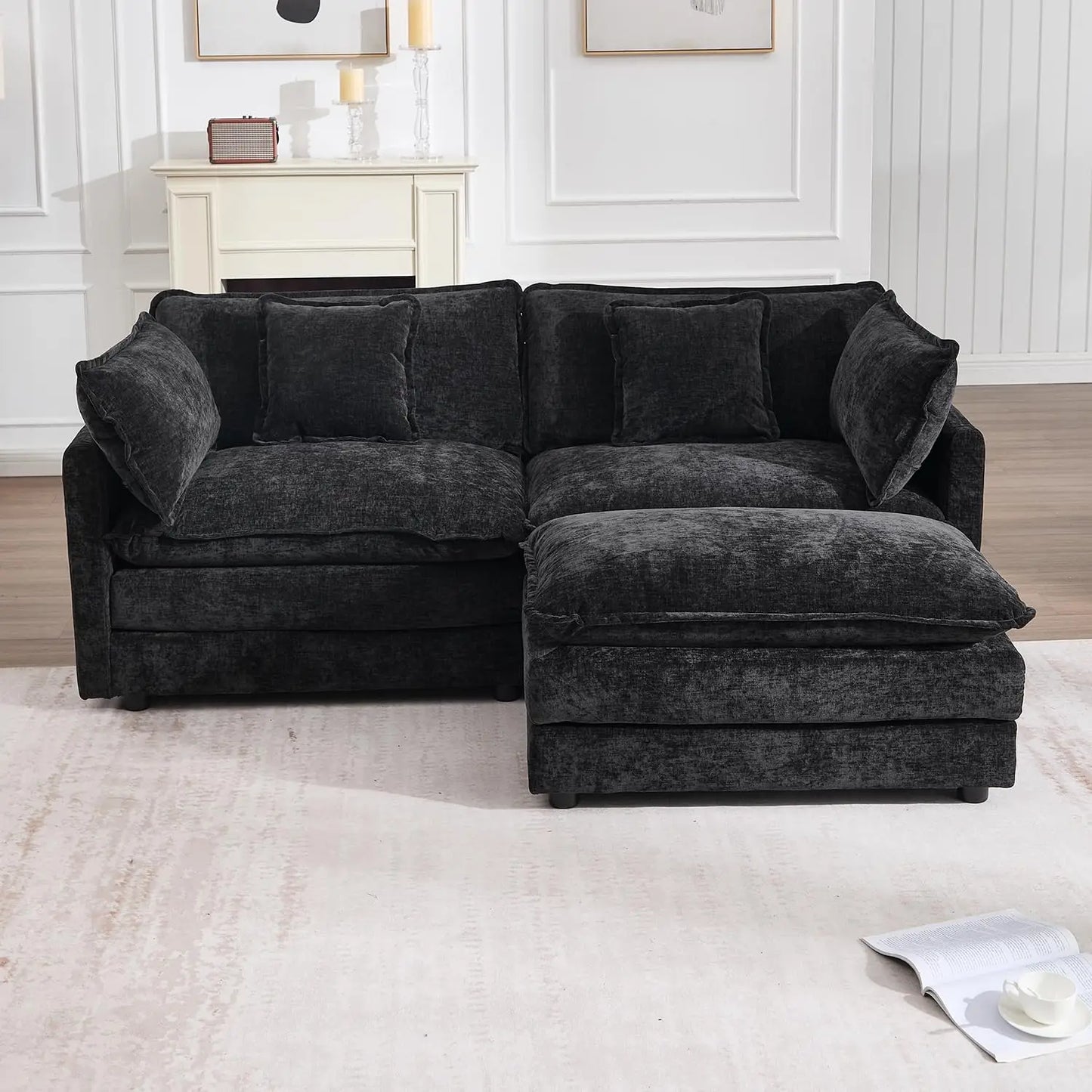 70 Inch Modular Sectional Sofa Modern L Shaped Cloud Couch 3 Seater With Ottoman