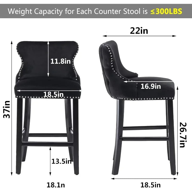 Velvet Wingback Bar Stools Set Of 2 Tufted Counter Height With Wood Legs