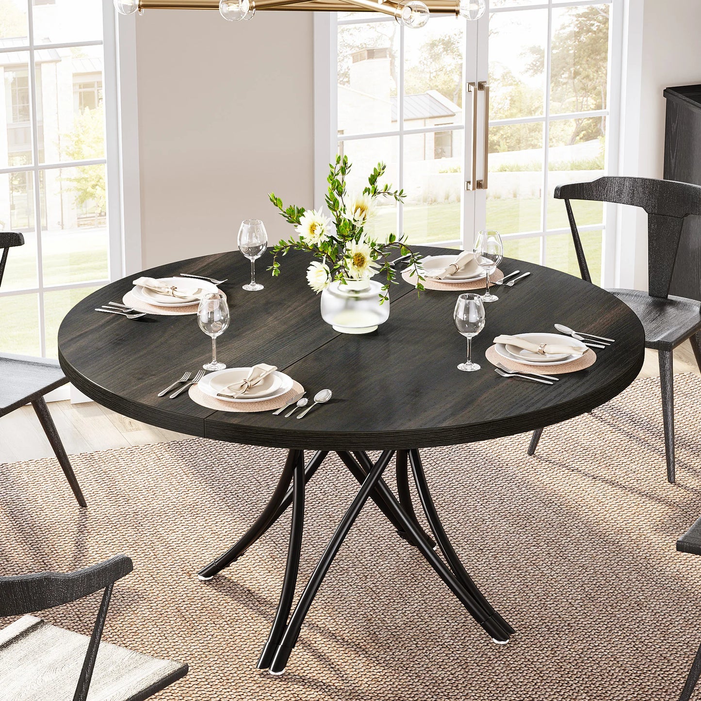 Tribesigns Round Dining Table 47 Inch Farmhouse Kitchen For 4 To 6 Gray Frame