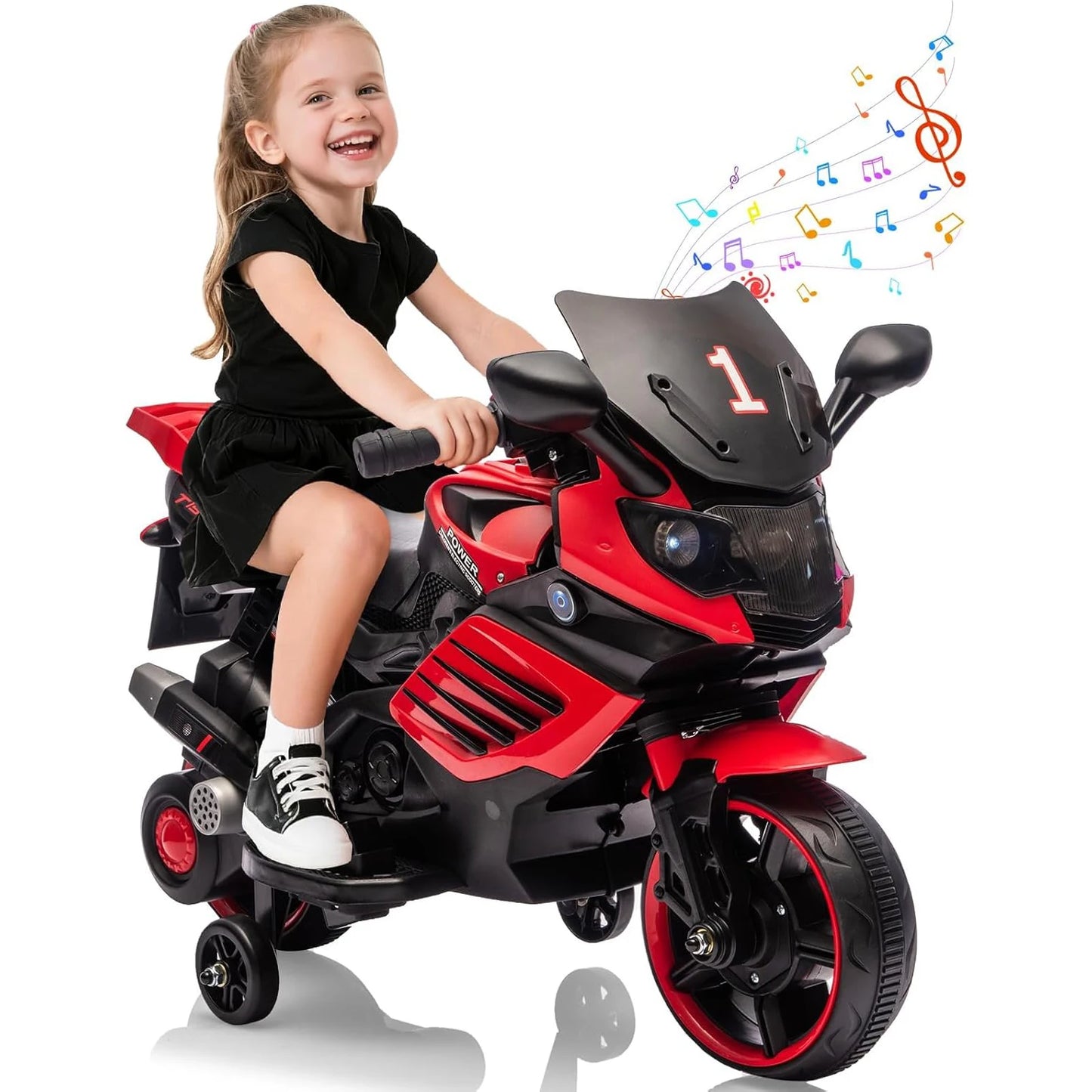 6V Kids Electric Motorcycle Ride On Toy With Training Wheels For Ages 3 To 6