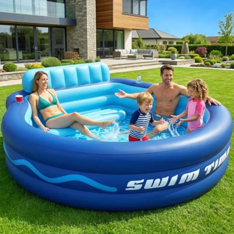 Oversized Inflatable Pool With Seats And Headrest For Adults PVC Backyard Pool