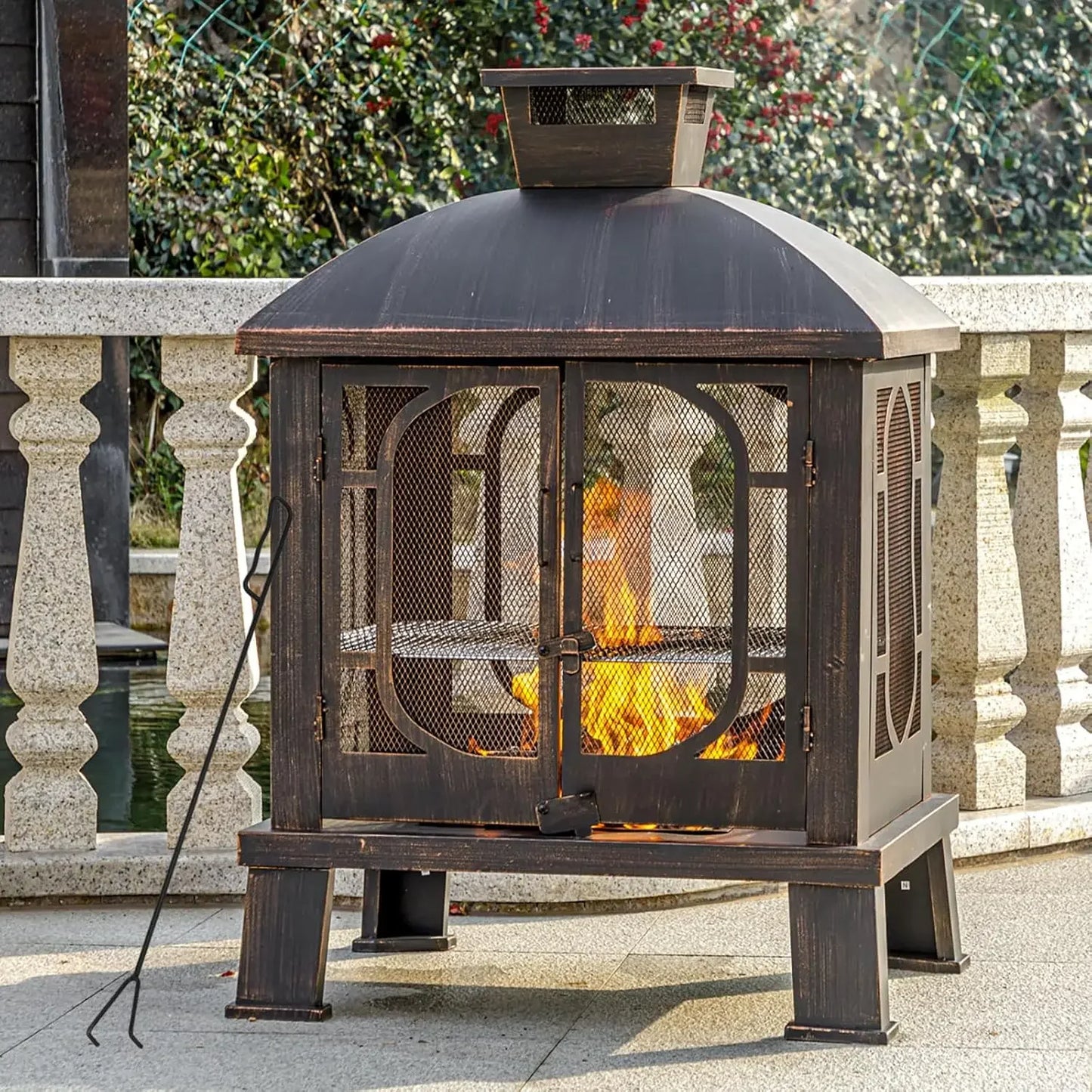 45 Inch High Metal Chiminea Fire Pit With Grill Garden