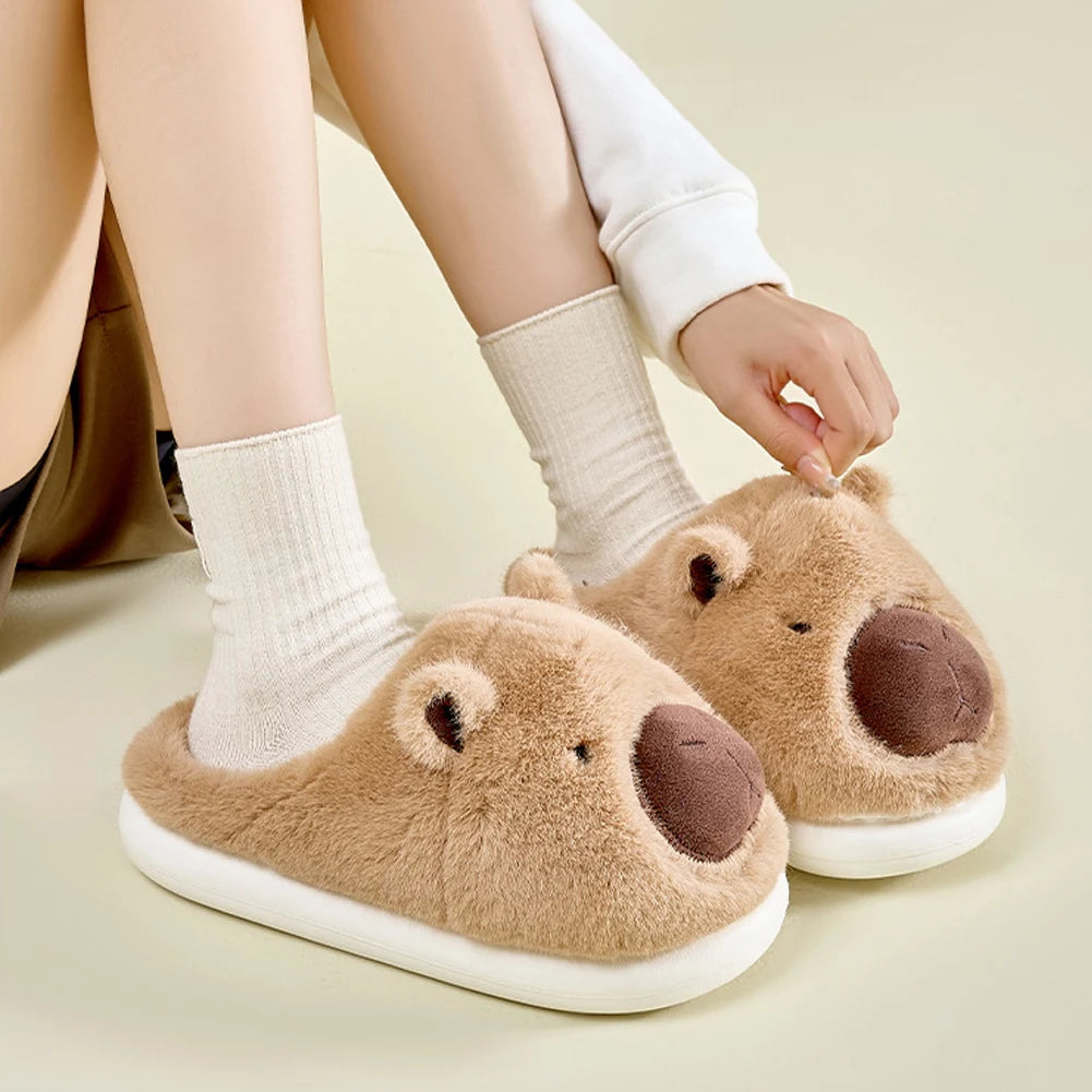 Plush Capybara Slippers Closed Toe Thermal Home Slippers For Men Women Non Slip