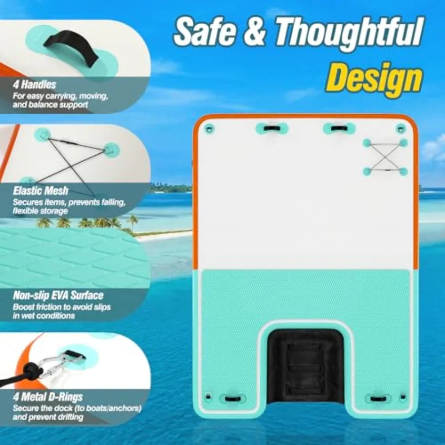 Inflatable Floating Dock With Water Ramp For Lake Pool Family Four To Six People