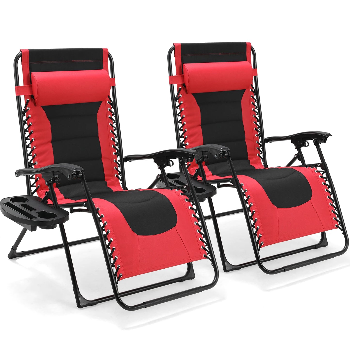 Padded Zero Gravity Lounge Chair Folding Patio Recliner with Adjustable Headrest and Cup Holder Support 160kg Sun Loungers