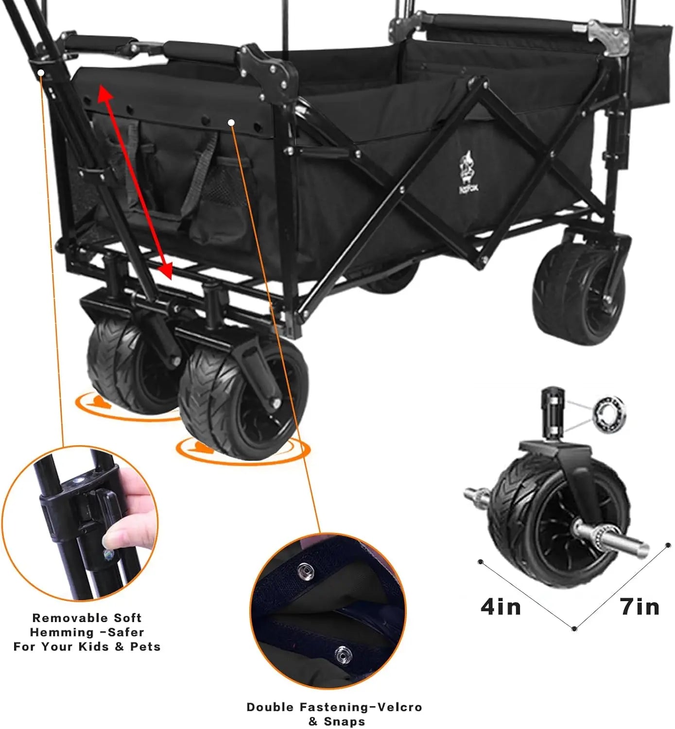 Collapsible Heavy Duty Folding Wagon All Terrain Wheels Canopy And Cooler Bag