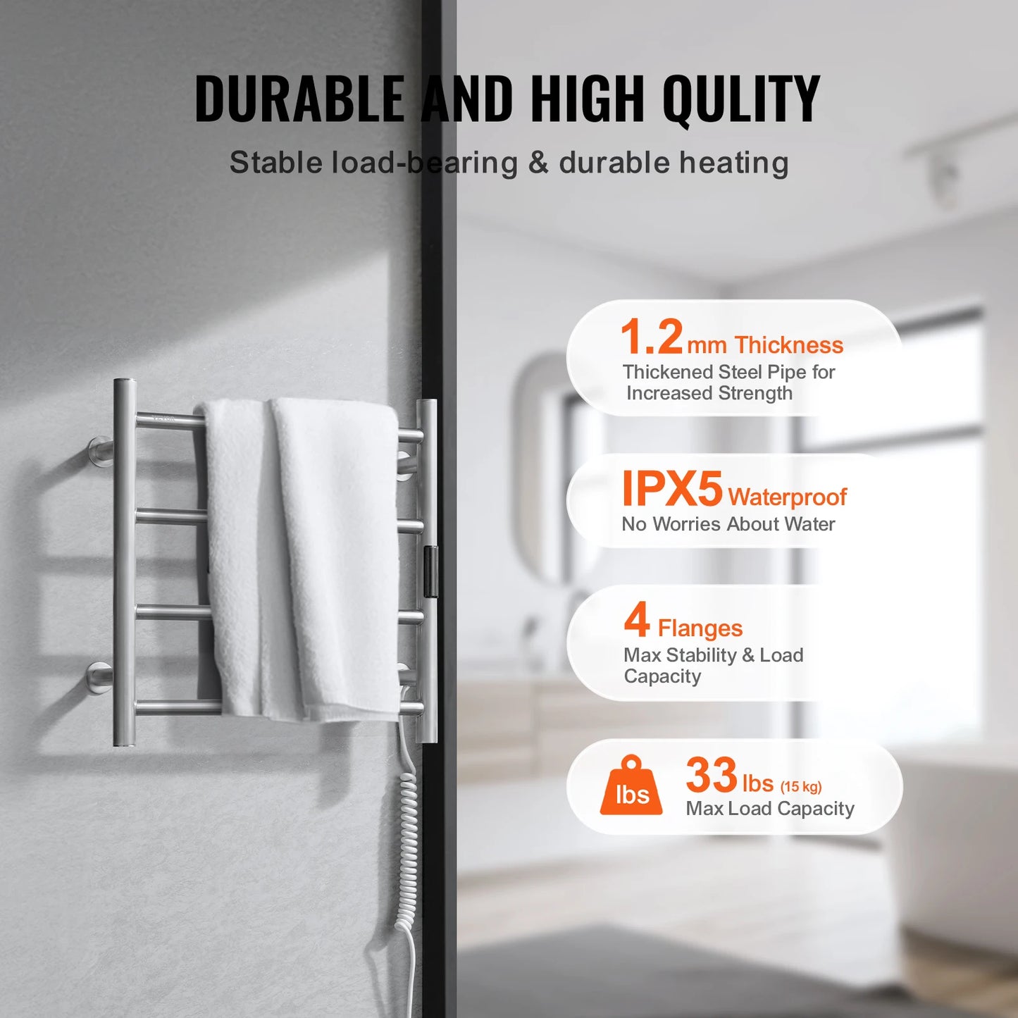 SucceBuy Wall Mounted Towel Warmer Rack 5 Levels IPX5