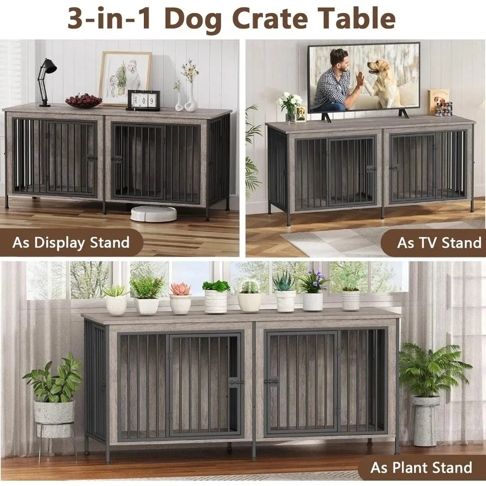 78 Inch Dog Cage Furniture With Divider TV Stand For Medium And Large Breeds